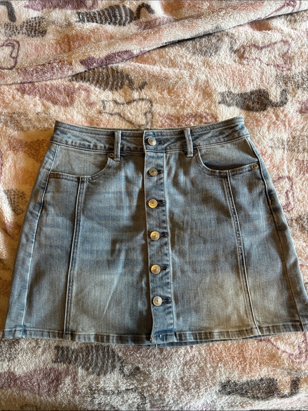 American Eagle Outfitters Light Blue Button-Front Denim Mini Skirt